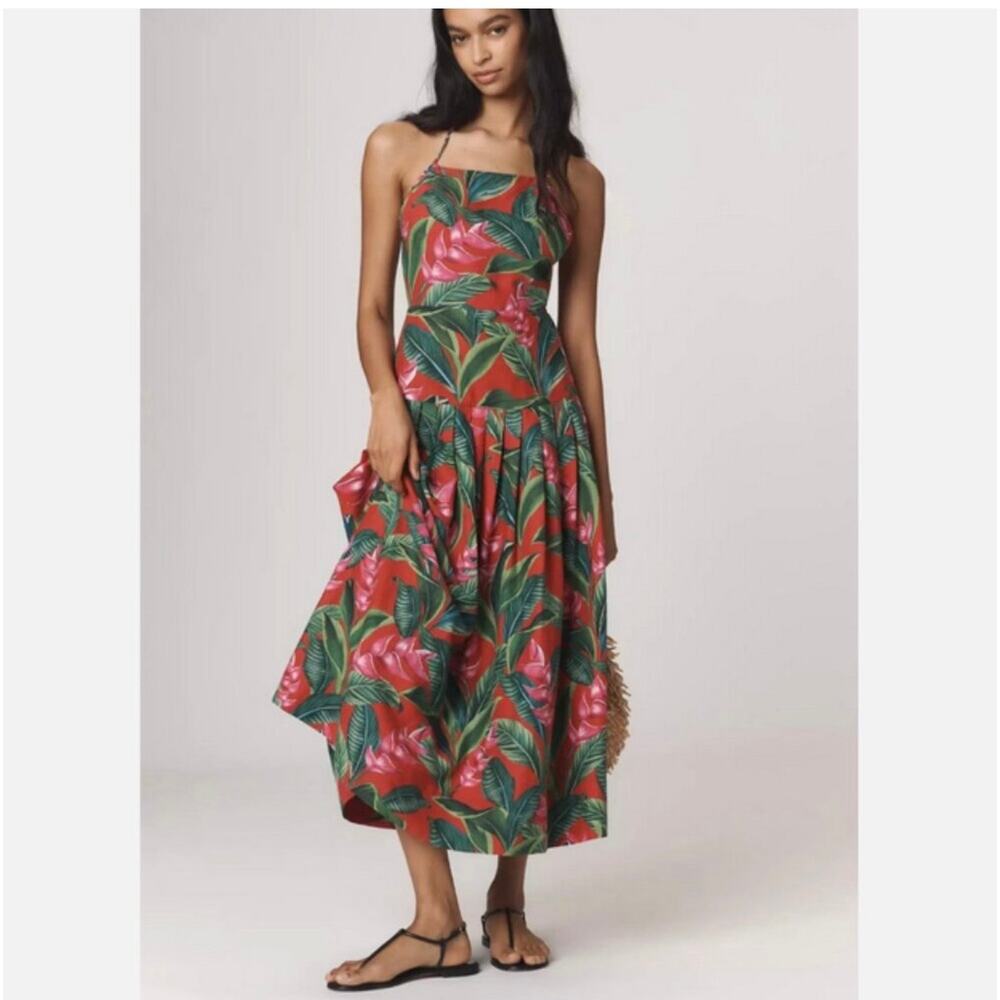 Farm Rio Anthropologie Dream Garden Linen Blend Midi Dress